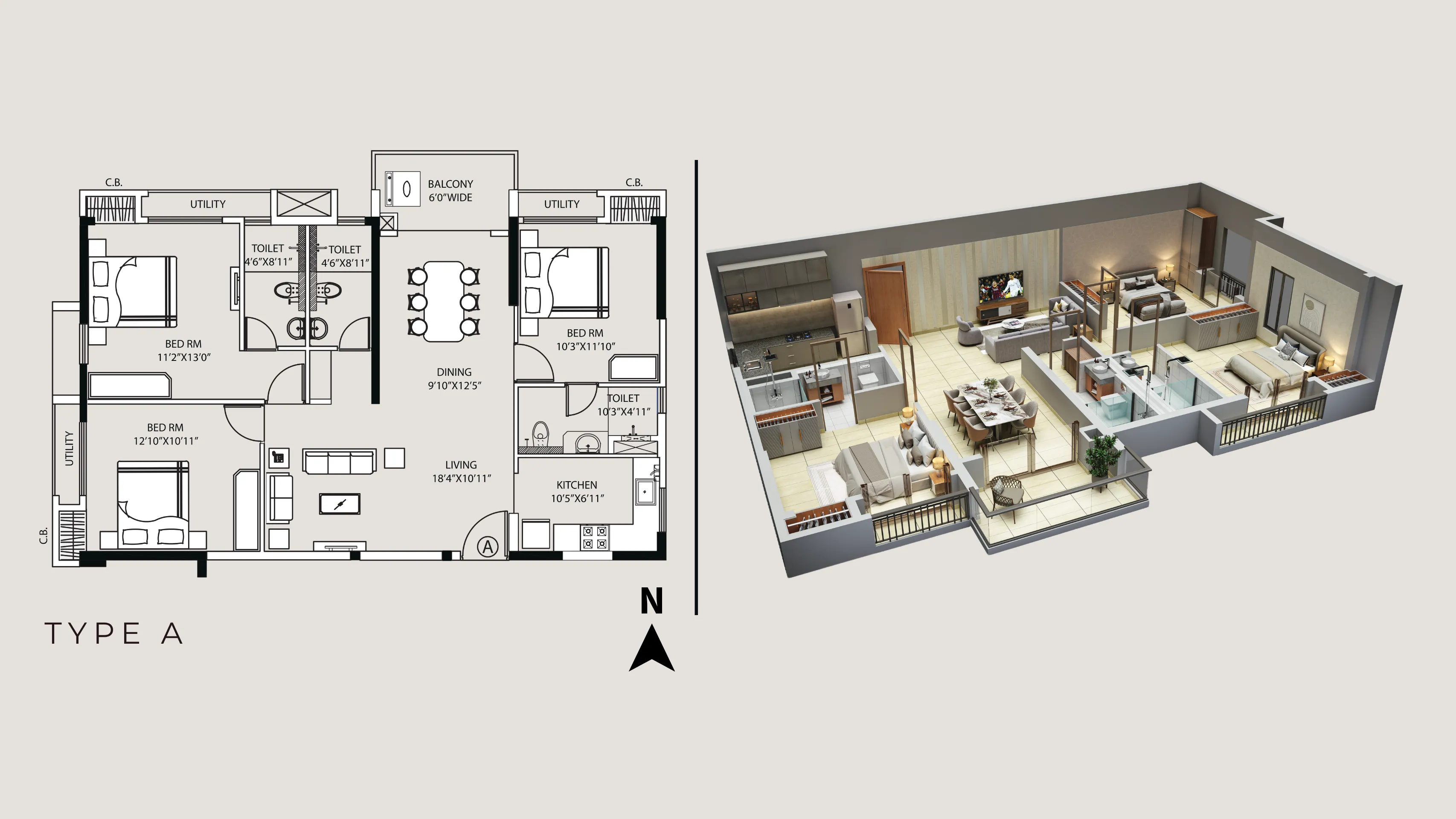 Tower 4 Type A 3 BHK floor plan