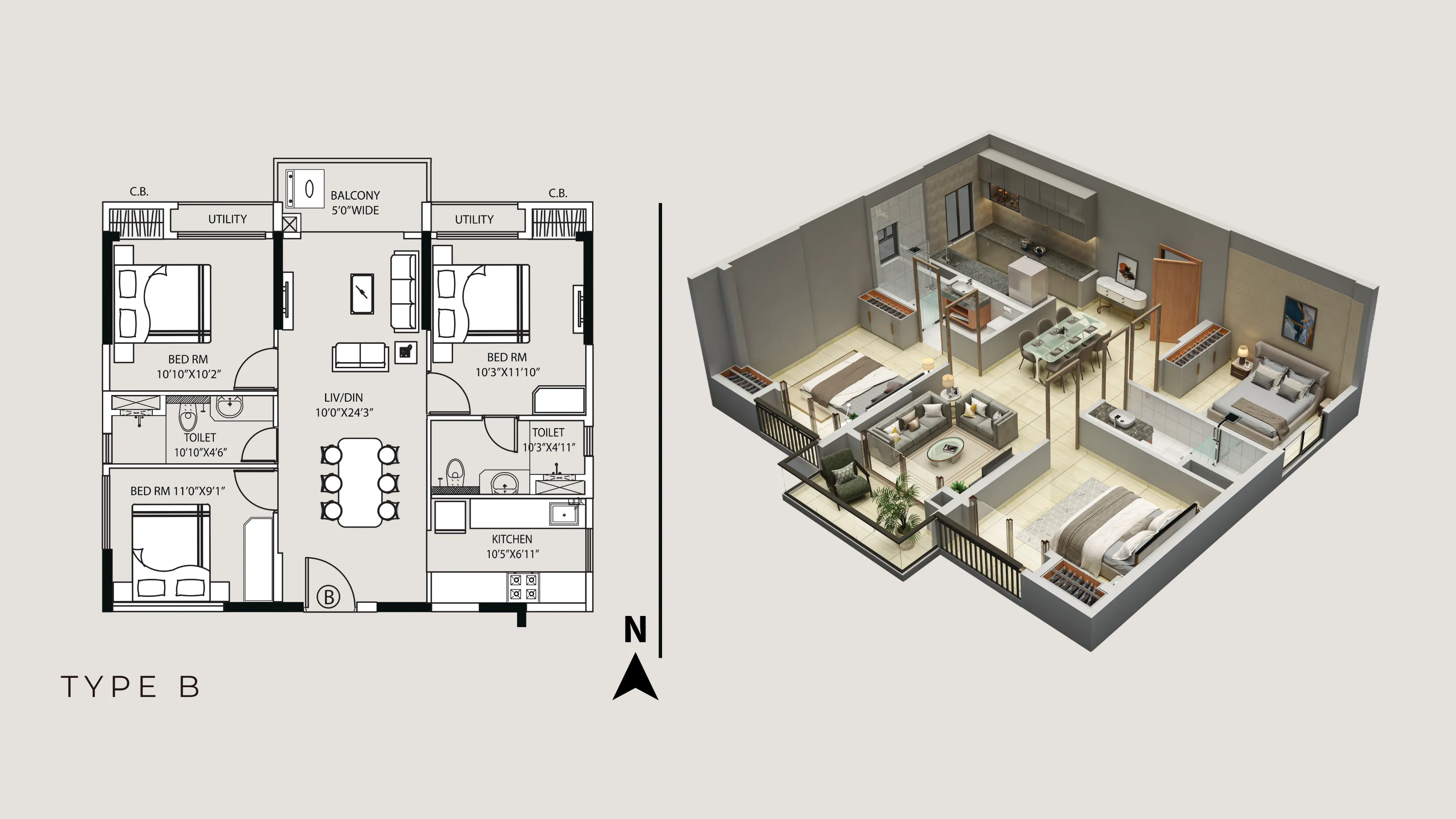 Tower 4 Type B 3 BHK floor plan