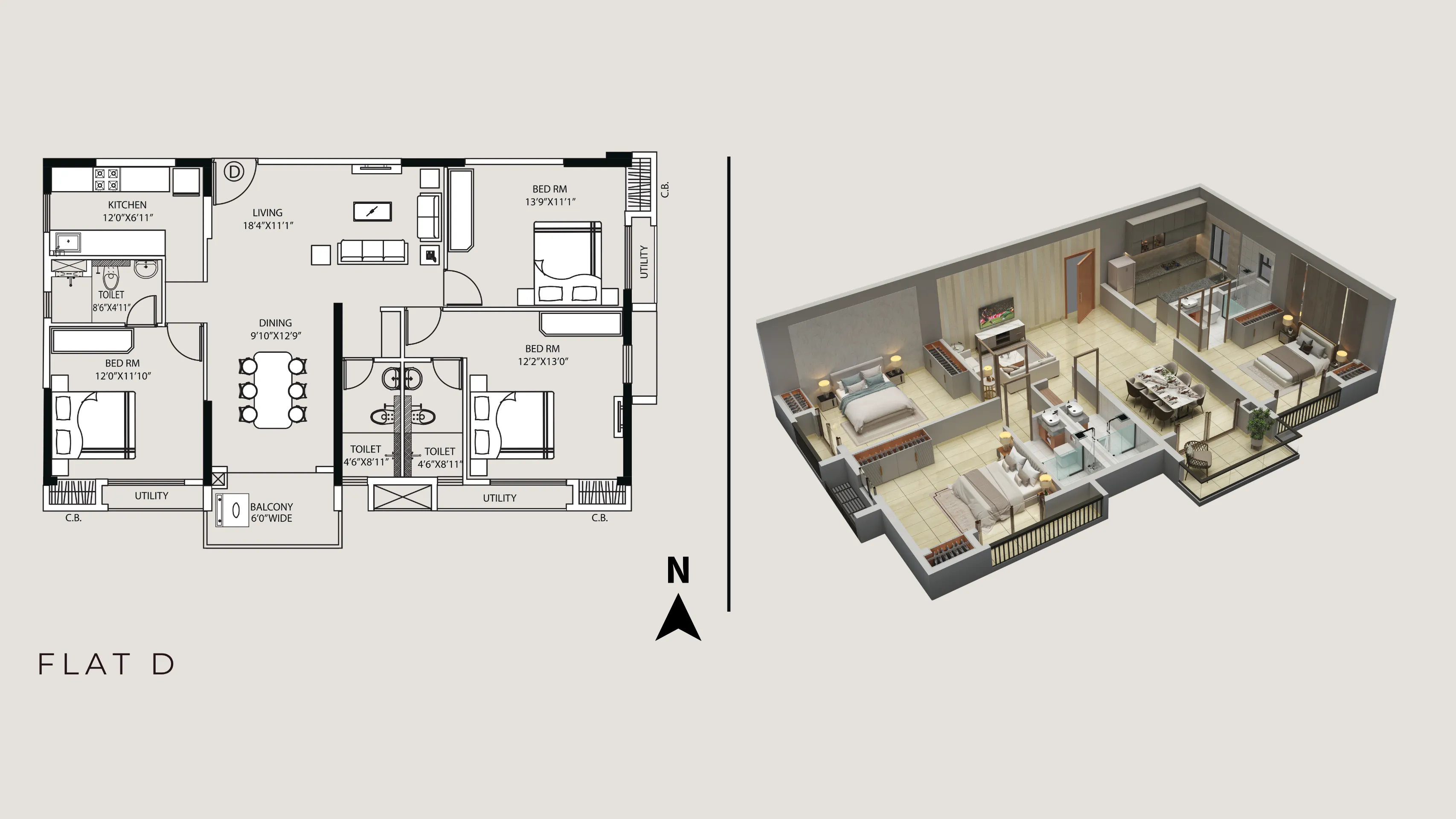 Tower 4 Type D 3 BHK floor plan with private terrace