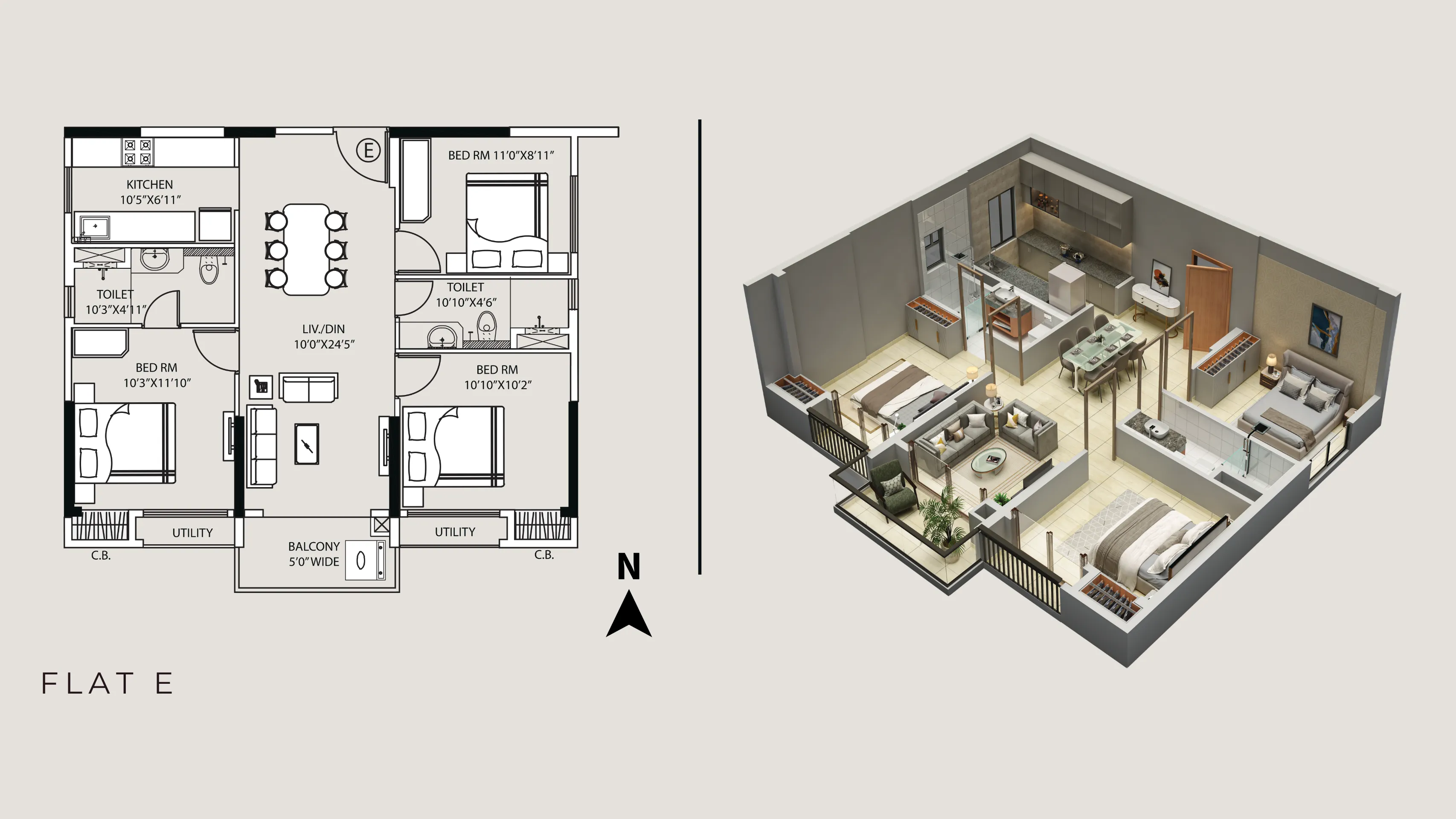 Tower 4 Type E 3 BHK floor plan