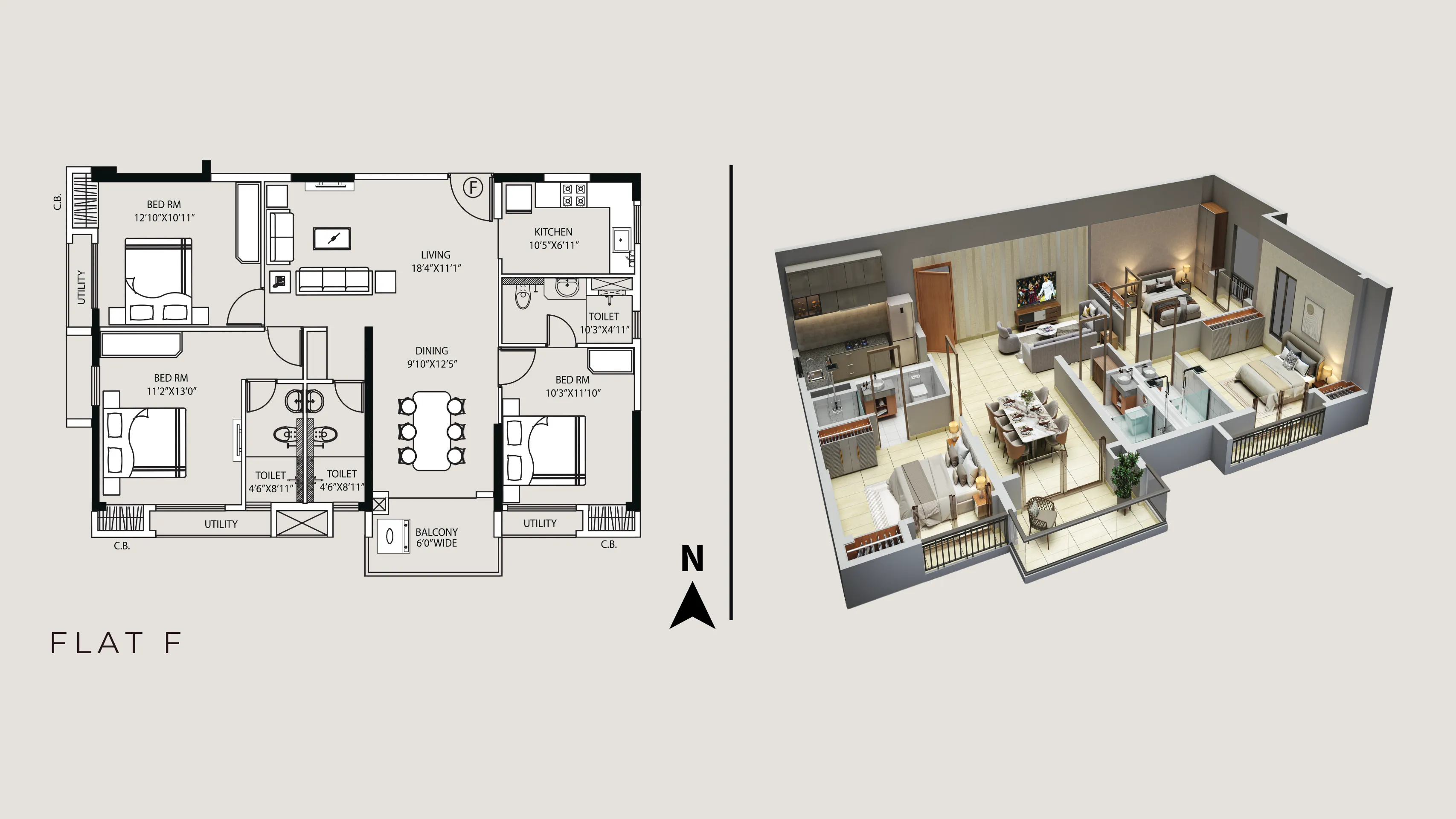 Tower 4 Type F 3 BHK floor plan